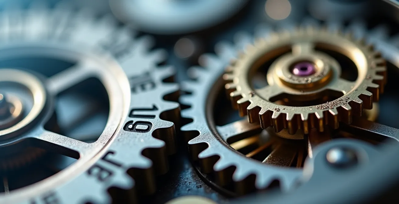 Vue macroscopique artistique d'un mécanisme complexe symbolisant la polyvalence technique.