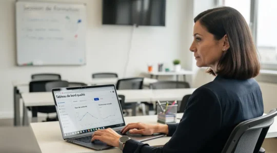 Responsable qualité consultant des données audit Qualiopi sur ordinateur