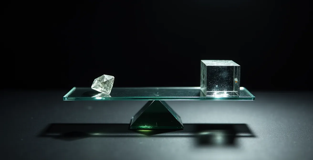 Représentation conceptuelle de la transparence avec des objets en verre et des jeux de lumière.