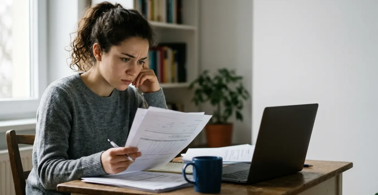 Étudiant face à des documents administratifs et un ordinateur dans un logement