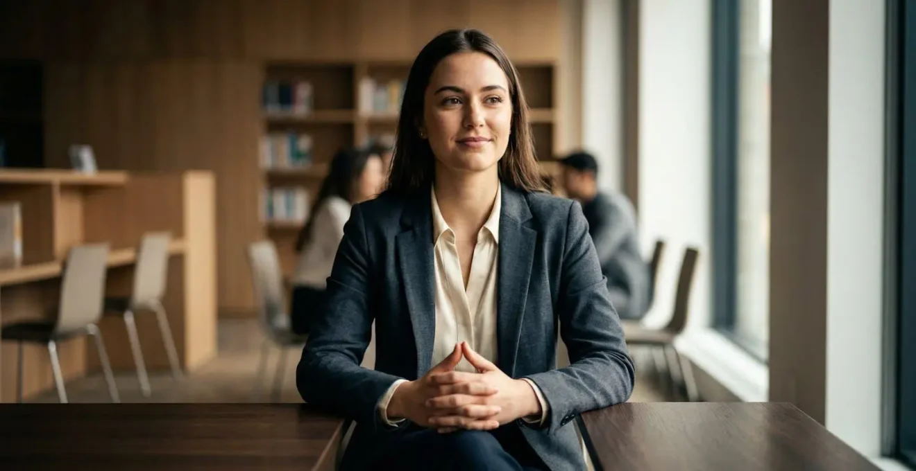 Candidat adoptant une posture confiante et professionnelle lors d'un entretien d'admission