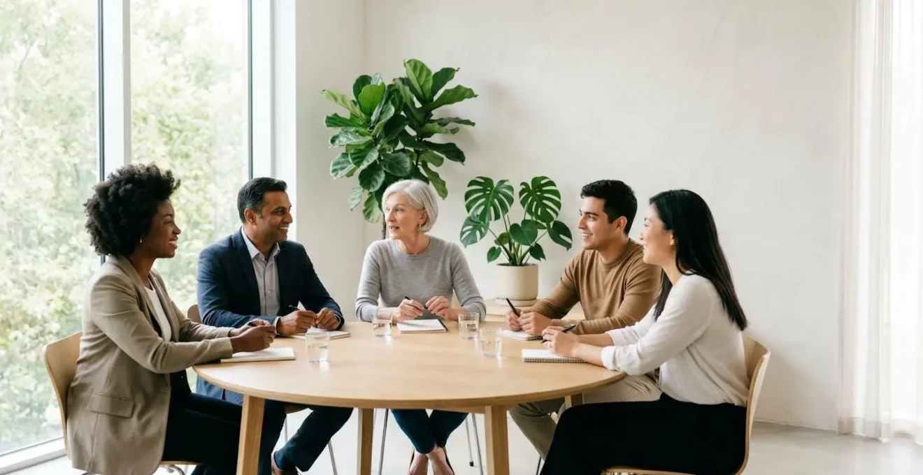 Groupe d'entrepreneurs en discussion autour d'une table ronde