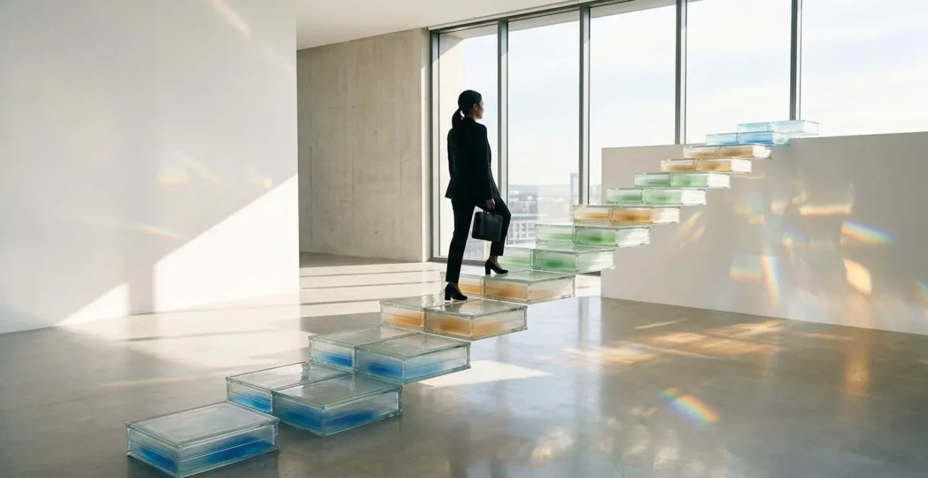 Parcours professionnel symbolisé par des modules de formation progressifs sur 5 années