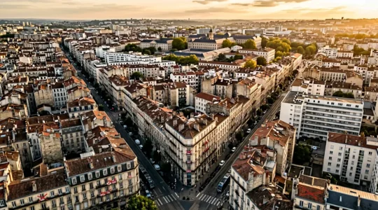 Vue aérienne d'une ville universitaire française montrant la densité urbaine et la rareté des logements disponibles