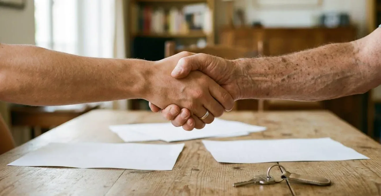 Poignée de main entre propriétaire et locataire étudiant lors de la signature d'un bail